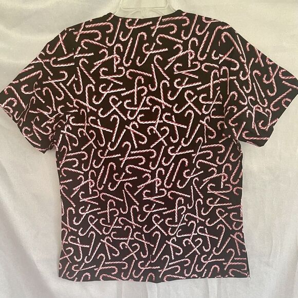 Tafford Womens Scrub Top Candy Canes Christmas Size Medium Black Holiday Stripes - Picture 5 of 9